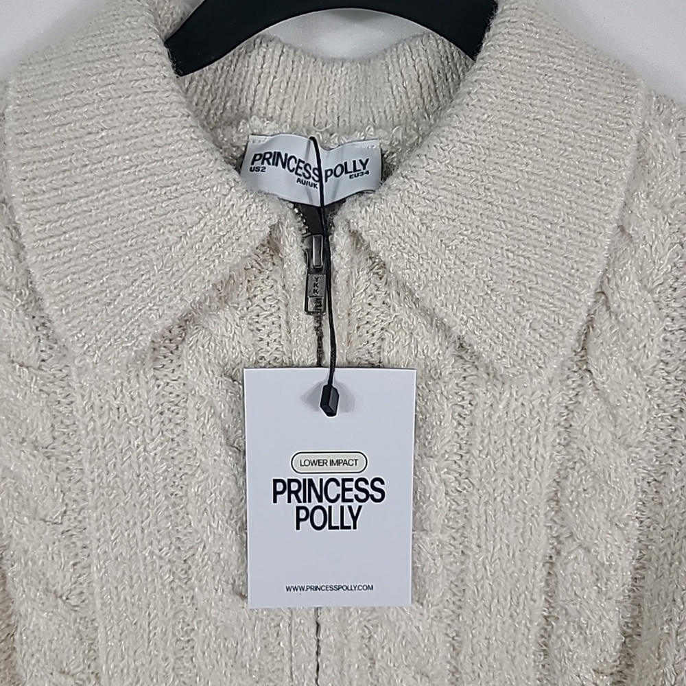 NEW Princess Polly Womens Jeller Zip Front Beige Super Soft Cardigan Sz US 2 - Picture 2 of 6